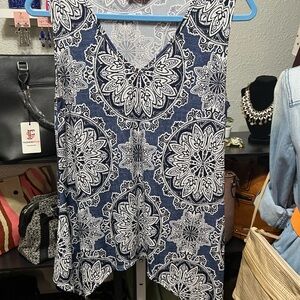 SJS Navy and White Medallion Print Sleeveless Tank